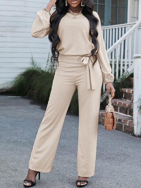 EB | Damen Jumpsuits Einfarbig Langarm Gürtel Lässiger Jumpsuit