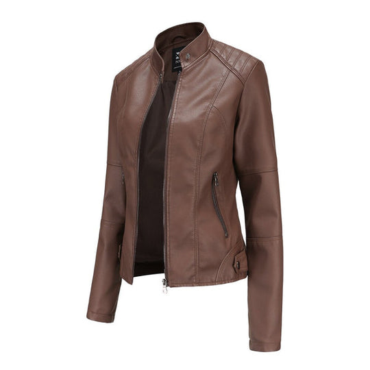 EB | Damen Lederjacke mit Mandarin-Kragen - Stilvoll & Bequem