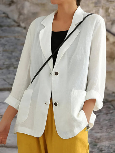 EB | Blazer Relaxed Fit Naturfasern 3/4 Ärmel Patch Taschen Mittellang