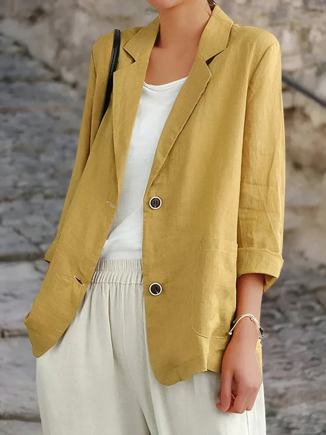 EB | Blazer Relaxed Fit Naturfasern 3/4 Ärmel Patch Taschen Mittellang