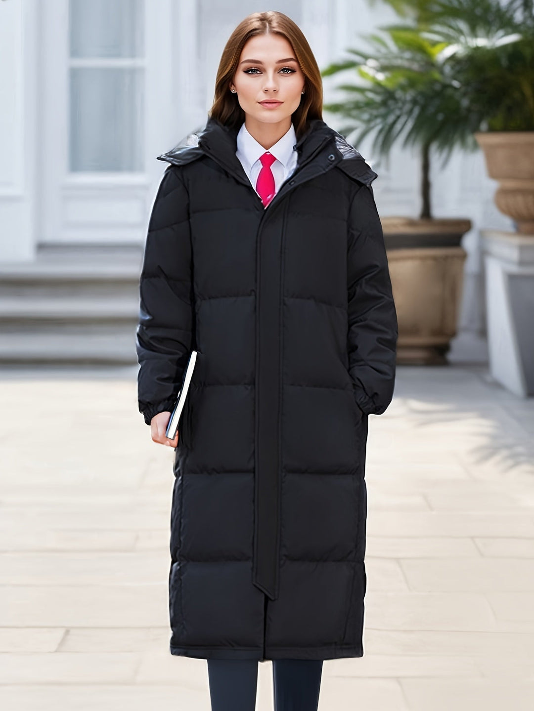 EB | Damen Langer Daunenmantel mit Kapuze für Herbst/Winter