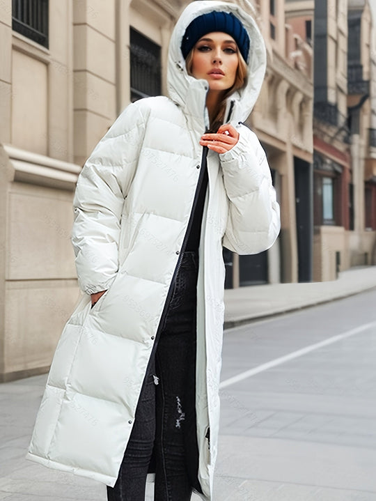 EB | Damen Langer Daunenmantel mit Kapuze für Herbst/Winter