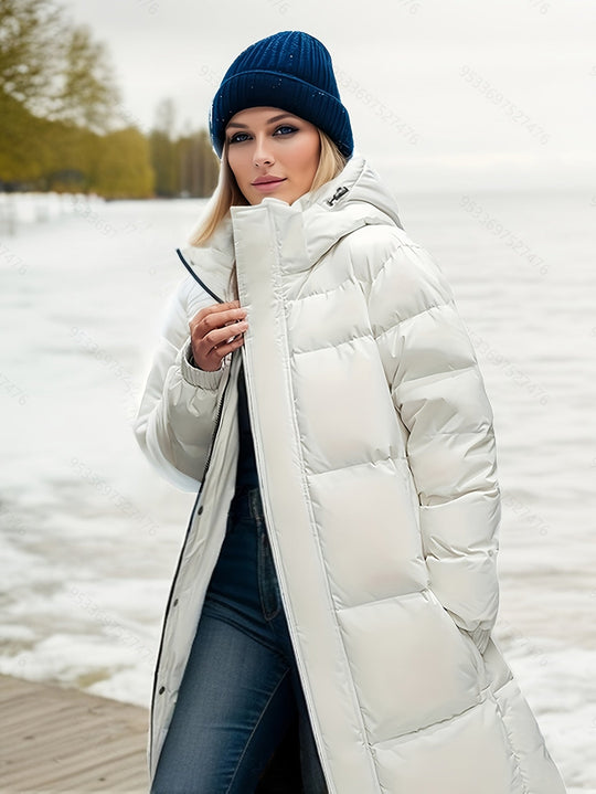 EB | Damen Langer Daunenmantel mit Kapuze für Herbst/Winter