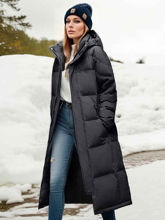 EB | Damen Langer Daunenmantel mit Kapuze für Herbst/Winter
