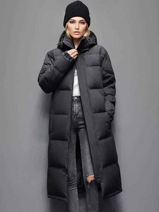 EB | Damen Langer Daunenmantel mit Kapuze für Herbst/Winter