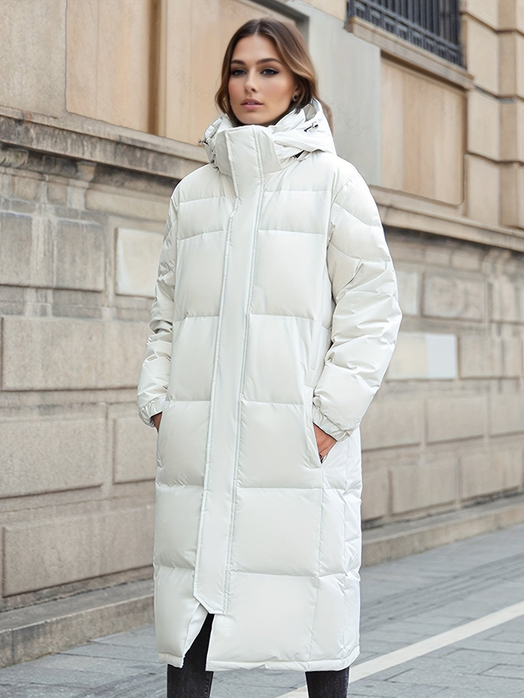 EB | Damen Langer Daunenmantel mit Kapuze für Herbst/Winter