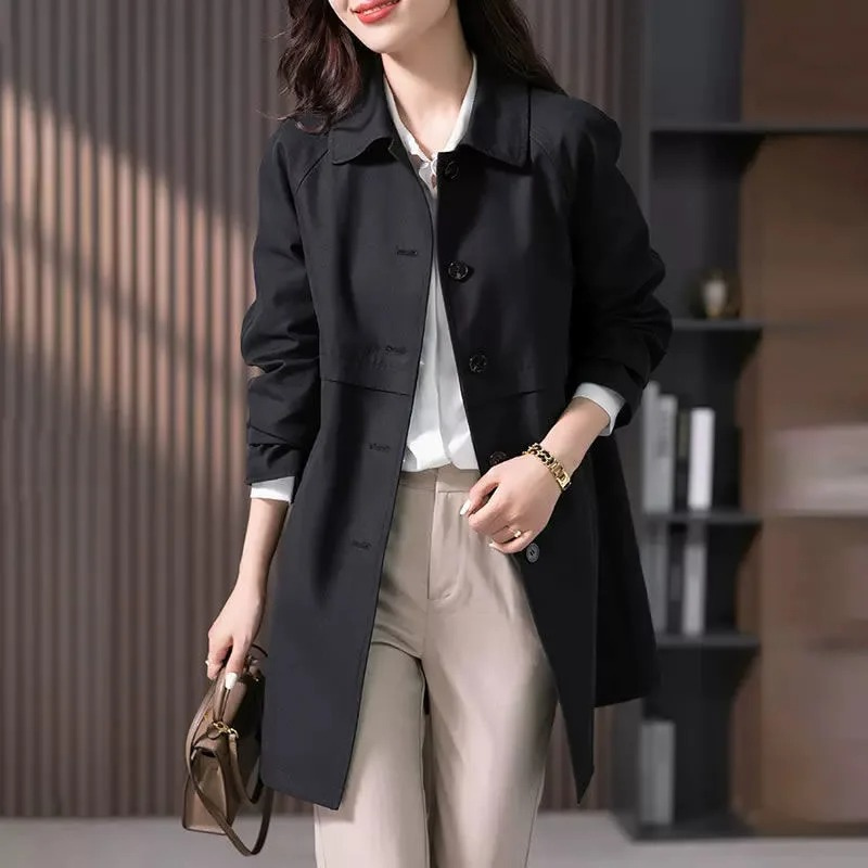 EB | Damen Stilvolle Ein-Knopf Kurze Trenchcoat