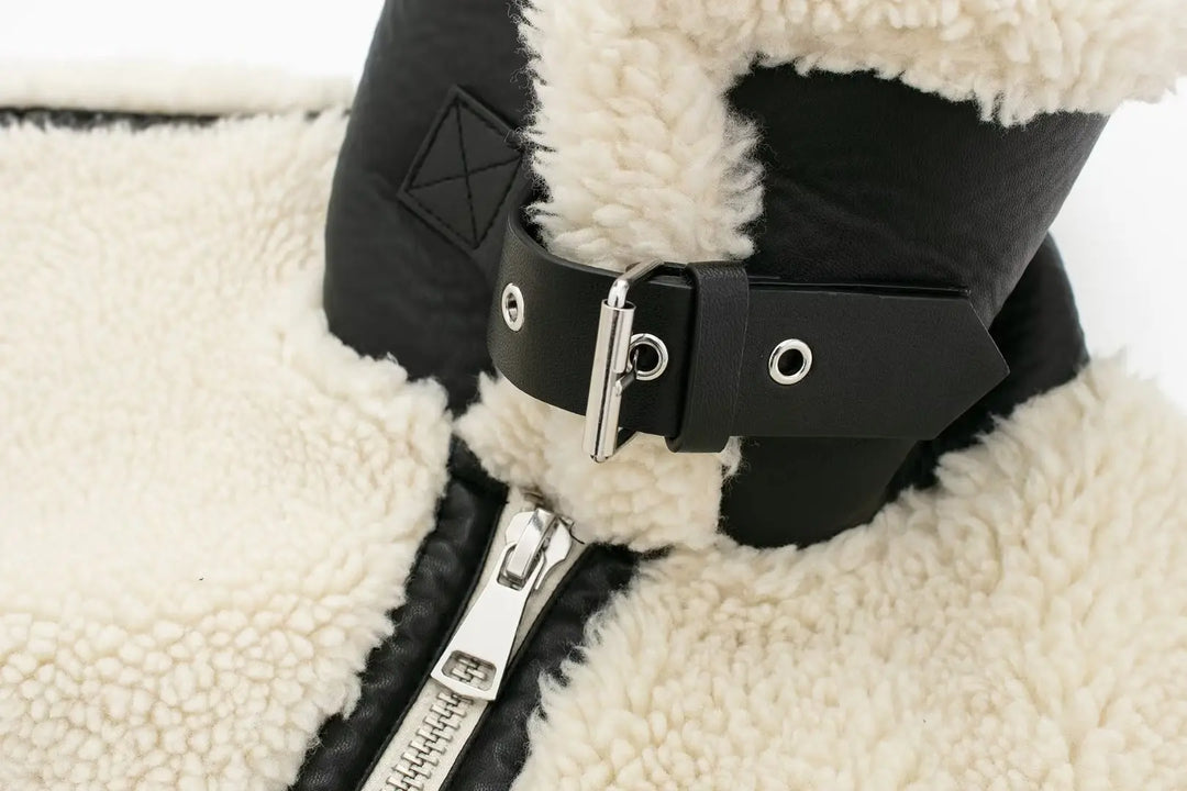 EB | Oversized Teddyjacke - Kontrastbesatz Hoher Kragen Jacke