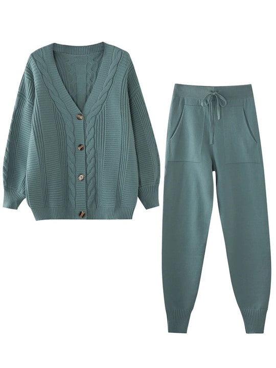 EB | Wollmix Damen Strickkleidung Satz mit Übergröße Cardigan