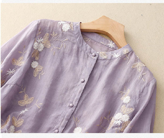 EB | Bestickte Baumwoll Leinen Bluse