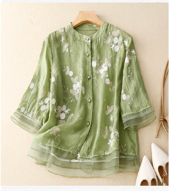 EB | Bestickte Baumwoll Leinen Bluse