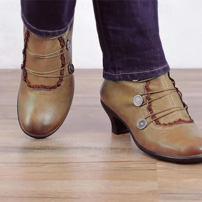 EB | Damen Viktorianische Schnür-Stiefeletten mit Spitzenbesatz
