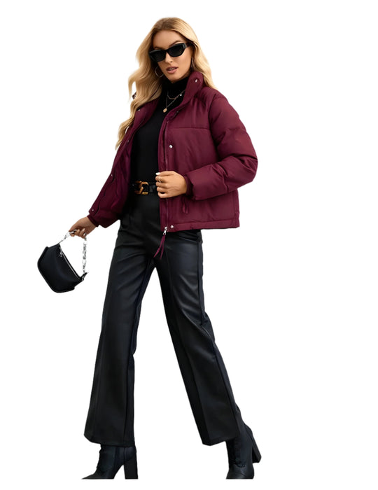 EB | Warme Damen Pufferjacke mit Reißverschluss und Hohem Kragen