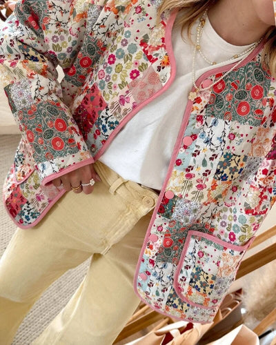 EB | Blumen Patchwork Jacke Polyester Bunt, Gemütlich