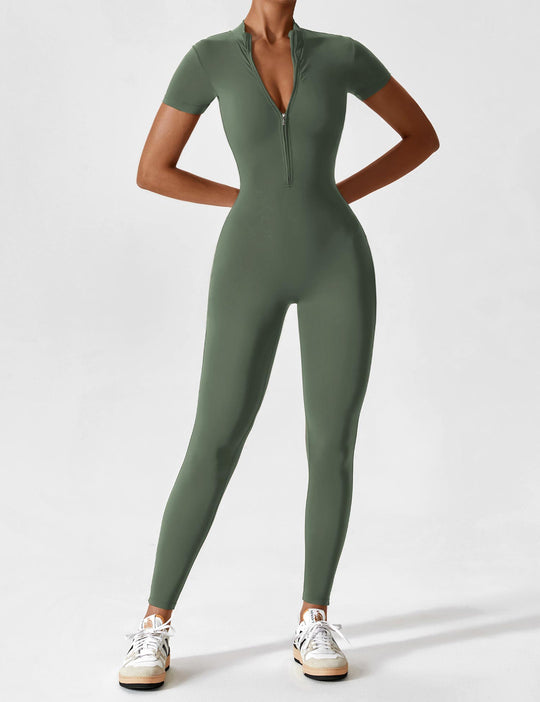 EB - Lange Ärmel/Kurze Ärmel Reißverschluss Jumpsuit für Frauen