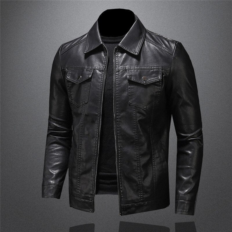 EB | Schwarze Motorradlederjacke Pu-leder Robust und Stilvoll