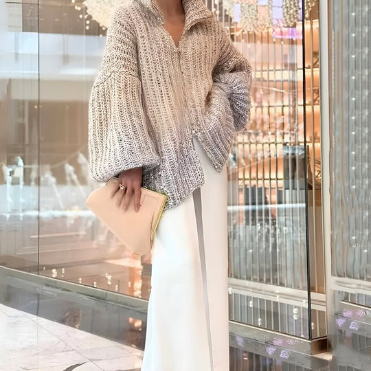 EB | Stylischer Gestrickter Glitzerpullover mit Reißverschluss