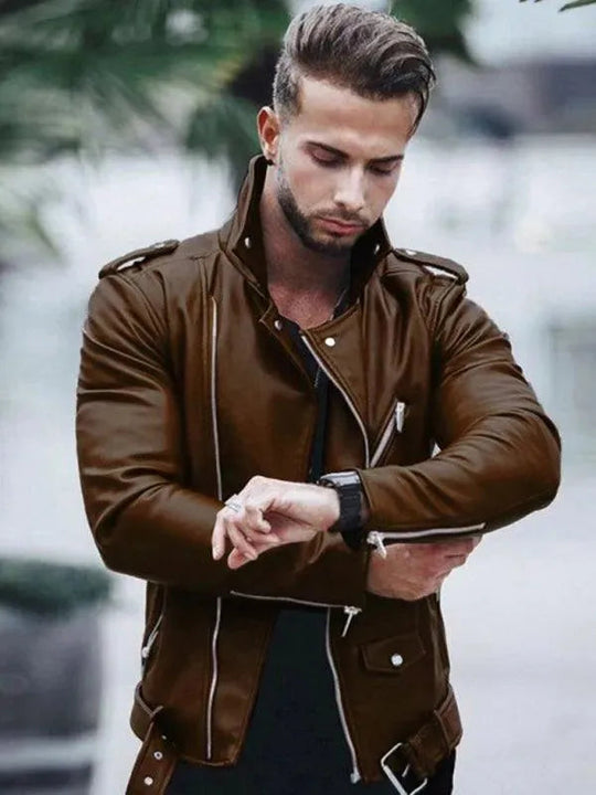 EB | Reißverschluss Männer Leder Bikerjacke