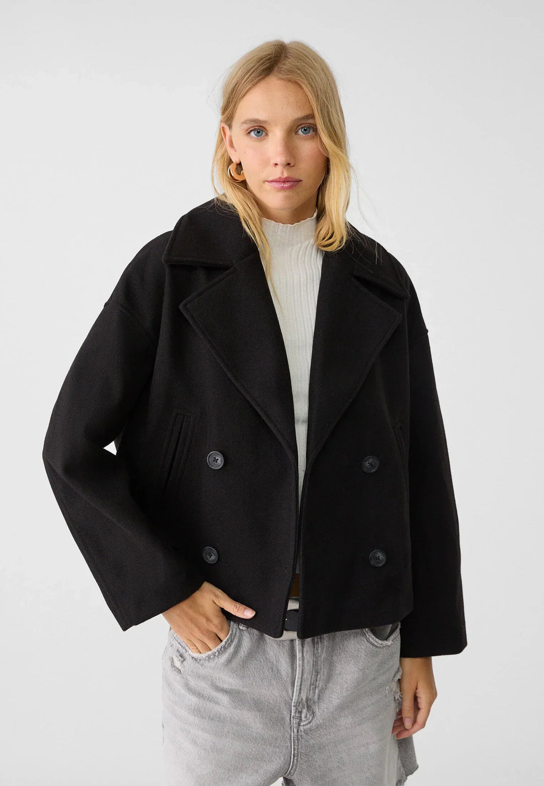 EB | Damen Kurzer Mantel Oversize Herbst Übergang
